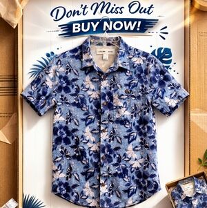 Old Navy Blue and White Floral Men's Shirt